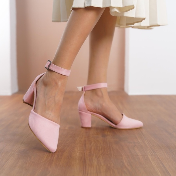 Vegan Suede Light Pink Block Heels US women's size 7 - Picture 3 of 6